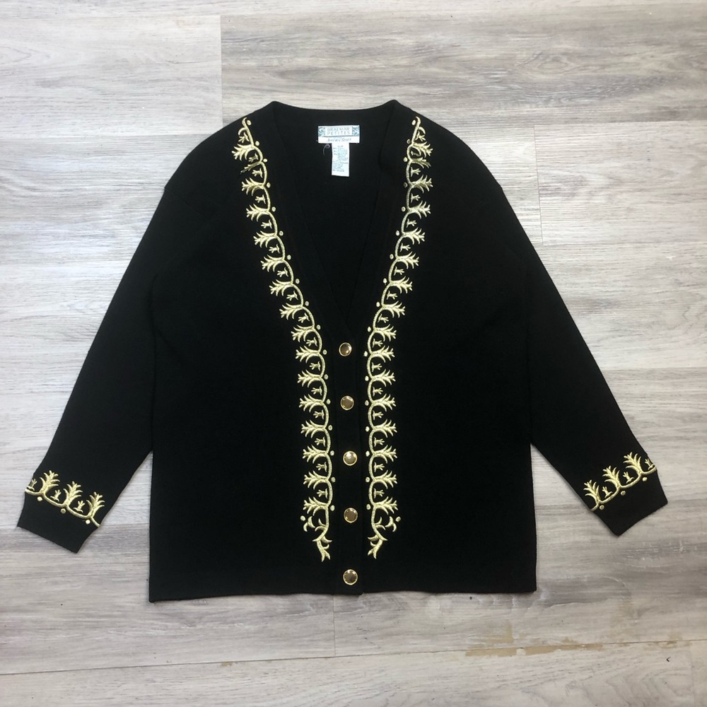Jeremy Scott Black Cardigan with Gold Trim and Buttons